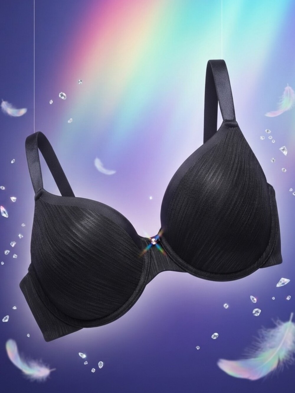 Vanity Fair Black Smooth Full-Coverage Push-Up Bra w/Rhinestone Center Size 40DD